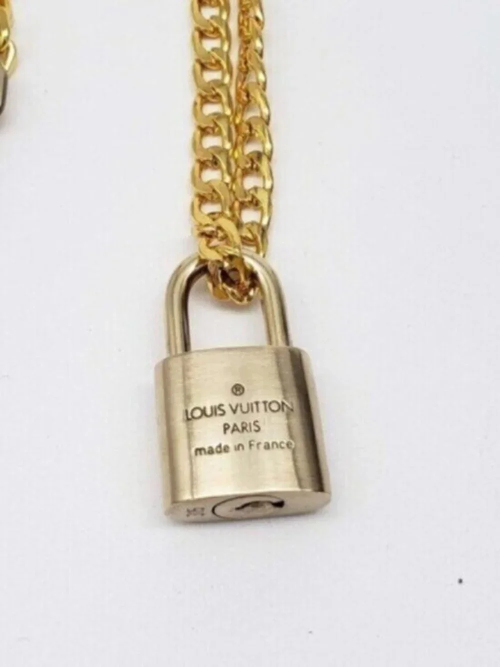 Authentic Louis Vuitton Lock & Key w/ 18k Gold Plated Chain Necklace - Picture 5 of 12